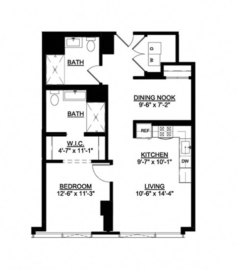 a floor plan of a house with two bedrooms and a bathroom